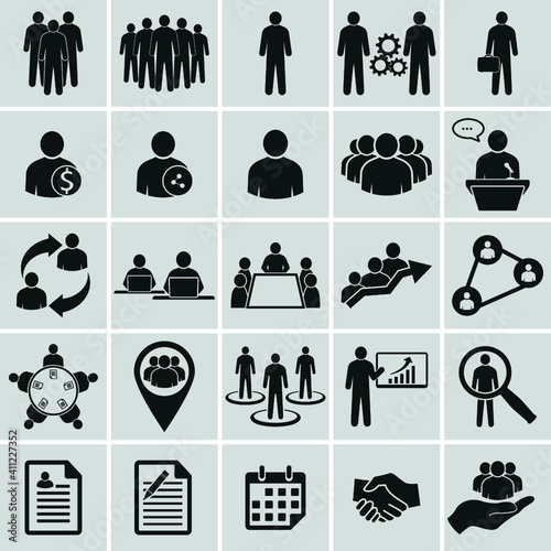 Human resources and management icons set