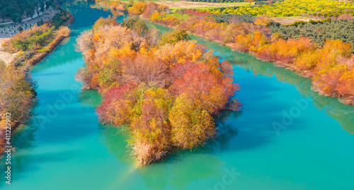 Colorful majestic Goksu river in national park with autumn forest - Mersin, Turkey