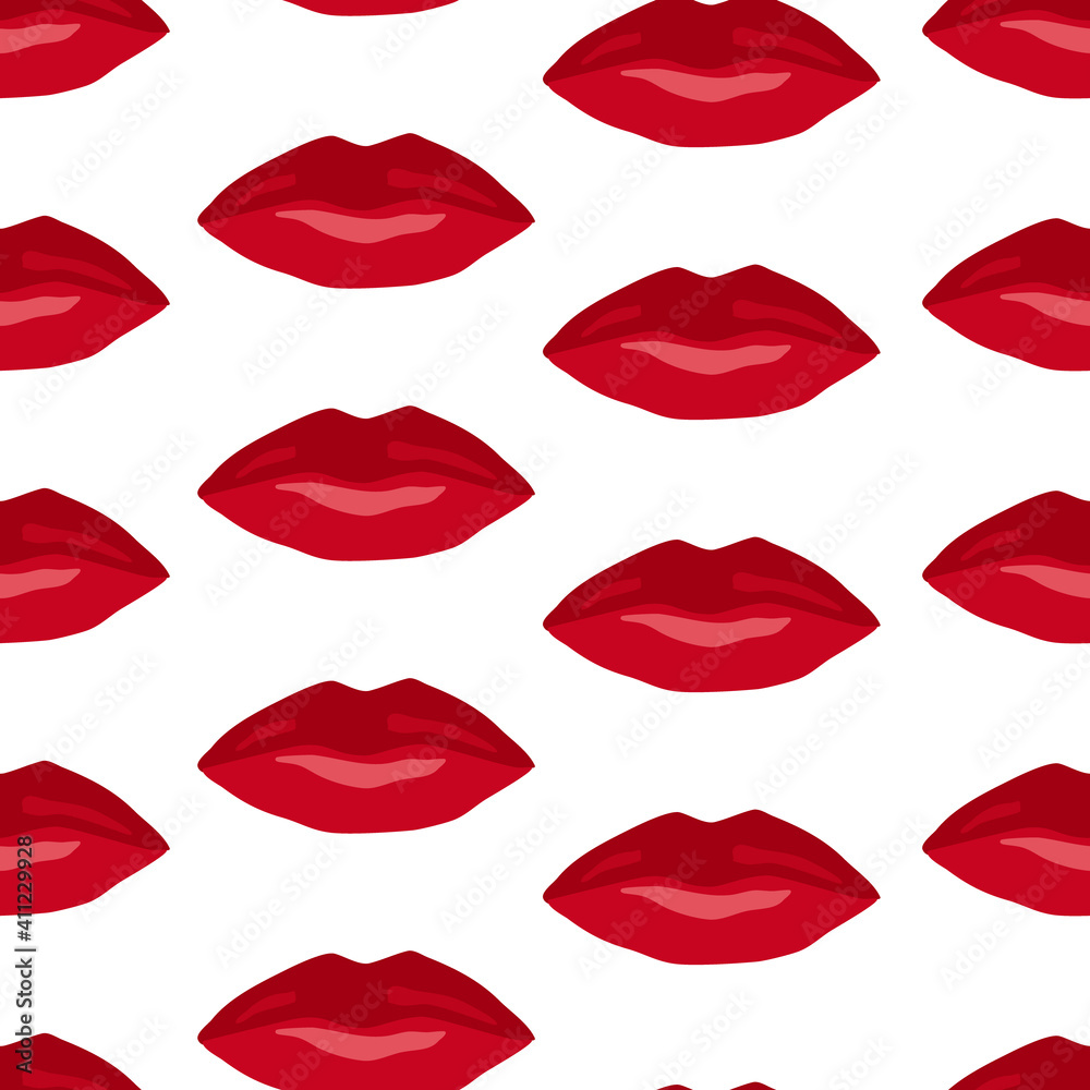 Red Lips Seamless Pattern White background isolated Vector Illustration. Red Lips Seamless Pattern White background isolated Vector Illustration.