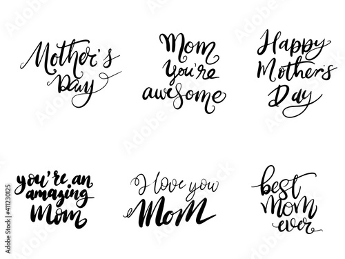 Happy Mothers Day Lettering design, Vector illustration Handwritten, Calligraphy font style with Black in scription isolated on white background photo