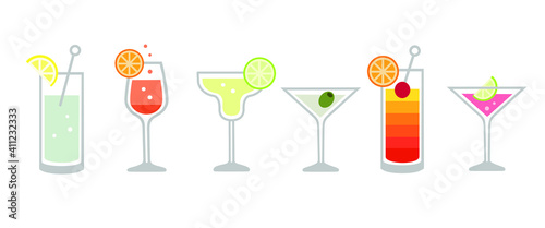 Classic cocktails illustration set - isolated vector graphic