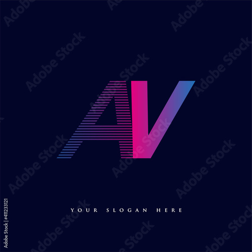initial letter logo AV colored blue and magenta with striped composition, Vector logo design template elements for your business or company identity.