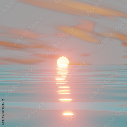 Fototapeta Naklejka Na Ścianę i Meble -  An ocean sunset or dawn turns the water and clouds pink. 