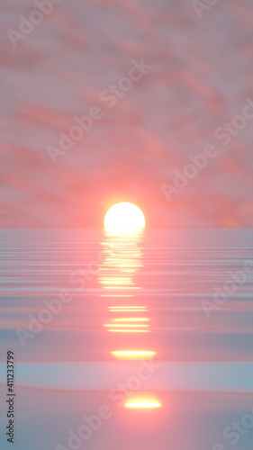 Fototapeta Naklejka Na Ścianę i Meble -  An ocean sunset turns the water and clouds pink. 