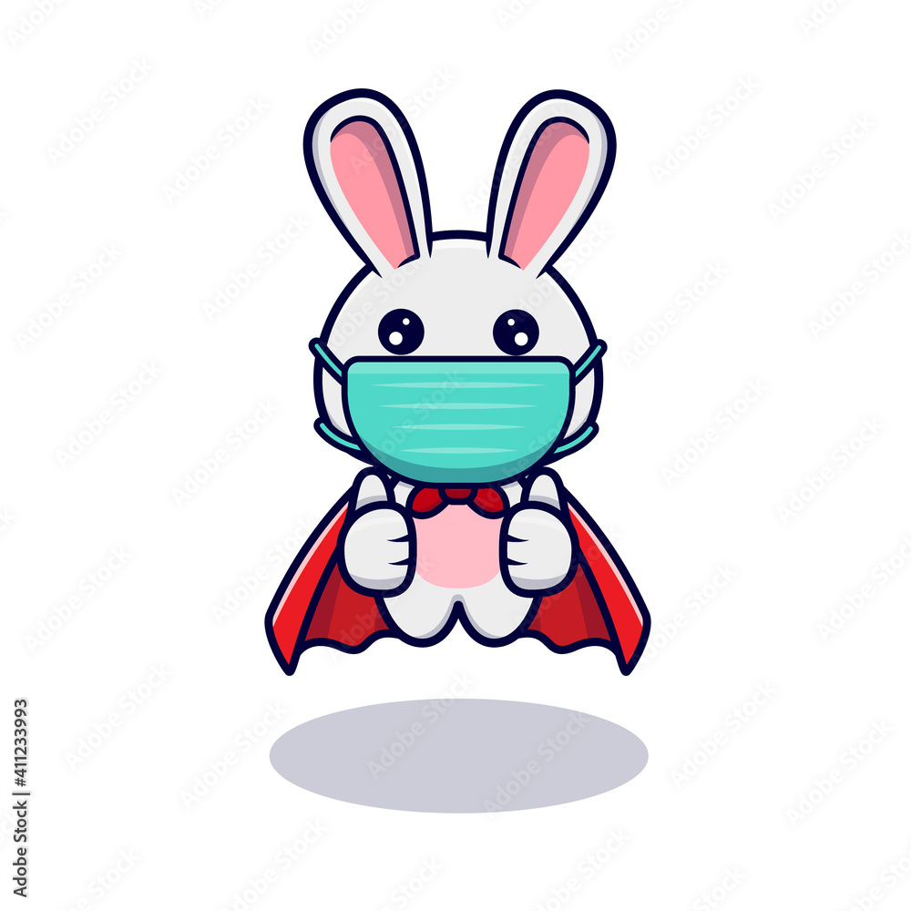 Cute bunny wearing mask for prevention virus design icon illustration