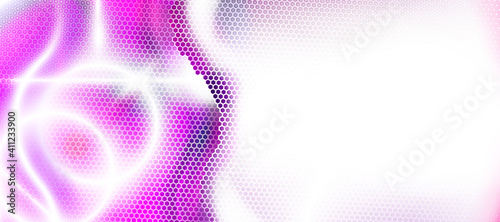 Purple, violet and white abstract background textured by hexagons, unearthly technologies, circle blurred interface with hexs. Perforated cover. Minimal composition with hex shapes vector illustration