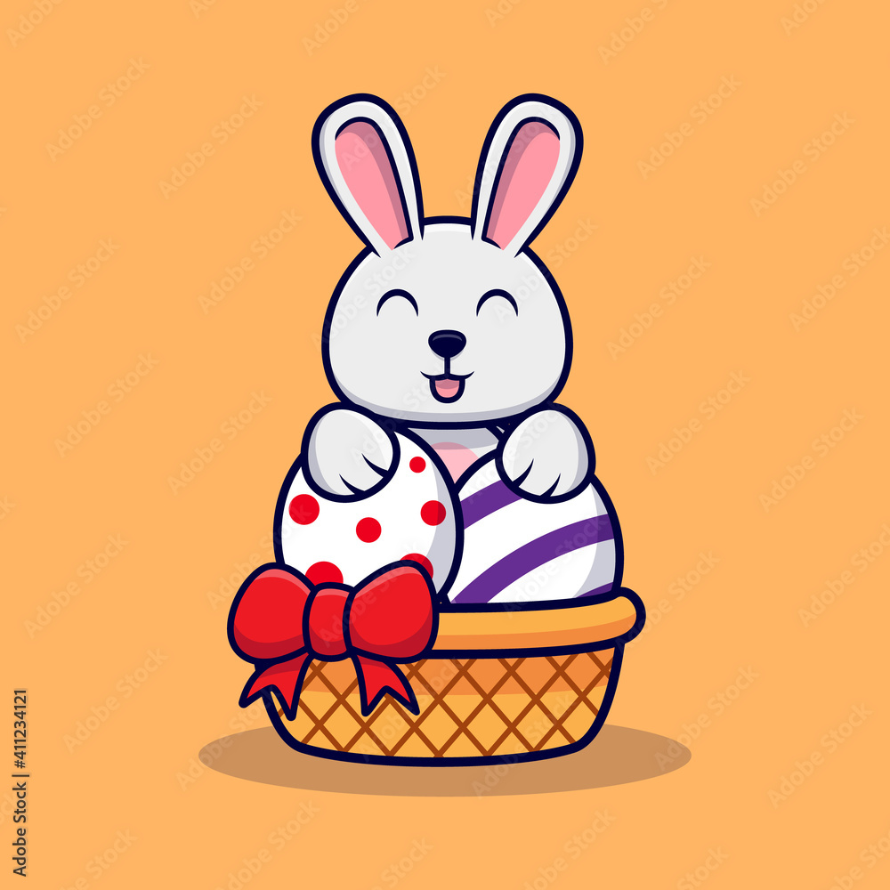 Cute bunny behind decorative eggs for easter day design icon illustration Cute bunny behind decorative eggs for easter day design icon illustration