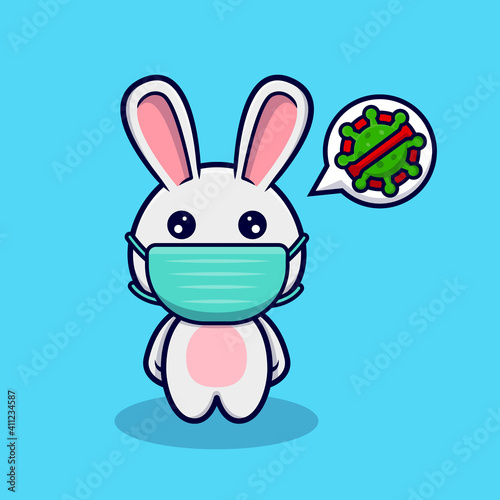 Cute bunny wearing mask for prevention virus design icon illustration © Illusmile 