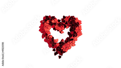 Heart-shaped confetti isolated on a white background.