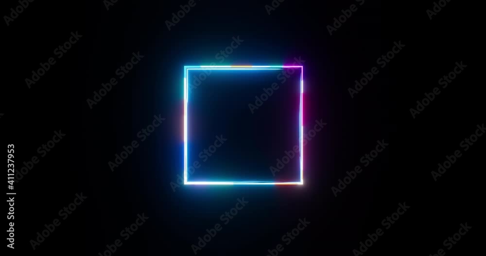 Neon square seamless looped animation fluorescent ultraviolet light glowing neon lines Abstract background with neon square pattern LED. 4K video animation