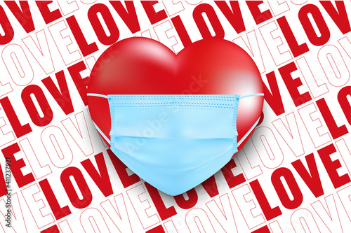 Happy and safe valentine day Protection of coronavirus and covid Valentine Day. Celebrating Valentine's Day safely during the coronavirus pandemic.Vector illustration love banner.