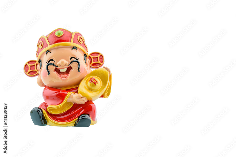 Naklejka premium Chinese god of wealth or Caishen. Caishen is the mythological figure worshipped in the Chinese folk religion and Taoism. Caishen's name is often invoked during the Chinese New Year celebration.