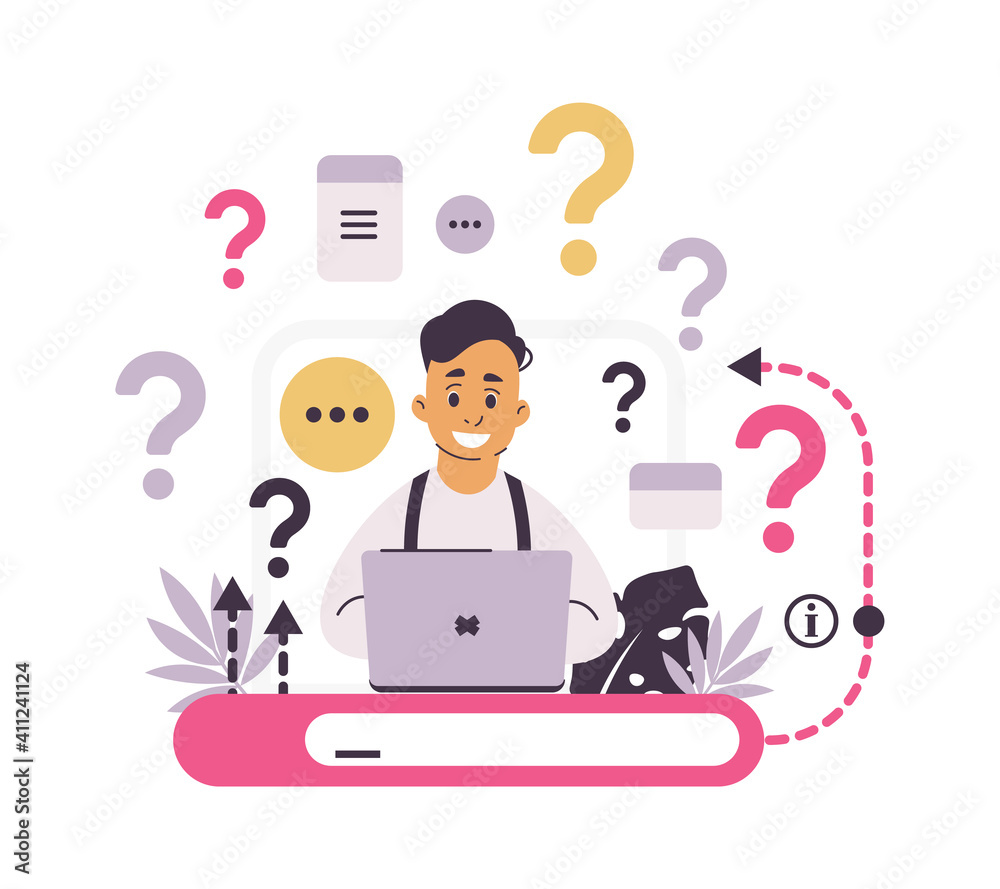 Customer support. FAQ concept. Chat for asking frequently questions. Helpful information and online communication. Web service with answers for clients and confused users. Vector internet helpdesk Customer support. FAQ concept. Chat for asking frequently questions. Helpful information and online communication. Web service with answers for clients and confused users. Vector internet helpdesk