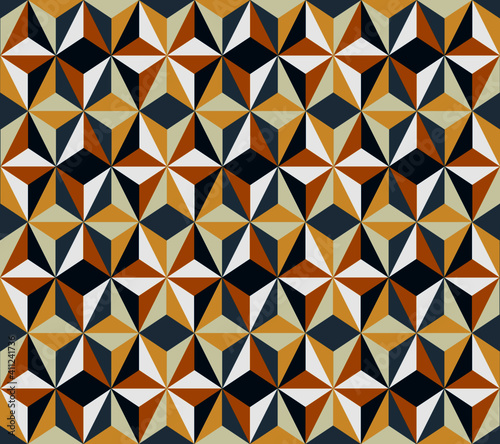 Abstract of triangle seamless pattern with gold and blue colors background, geometry vector background.