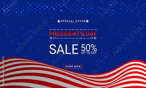 President's day sale banner template. Special offer 50%. Vector illustration
