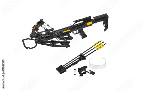 Modern crossbow isolate on a white back. Quiet weapon for hunting and sports.