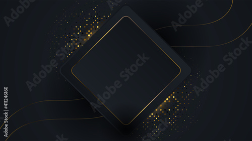 Luxury background with sparkles glitters dots element decoration. Elegant vector overlap with geometric shape and golden line. Blank space illustration graphic design.