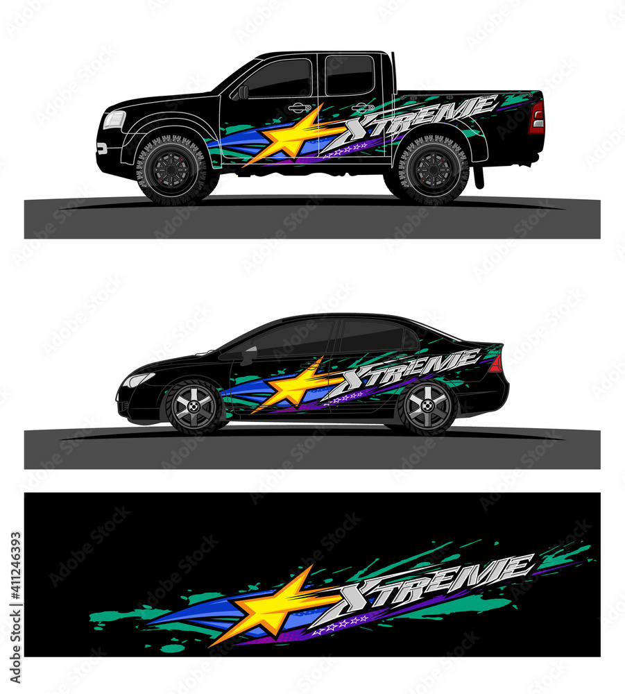 Fototapeta premium Car wrap graphic racing abstract strip and background for car wrap and vinyl sticker - Vector 
