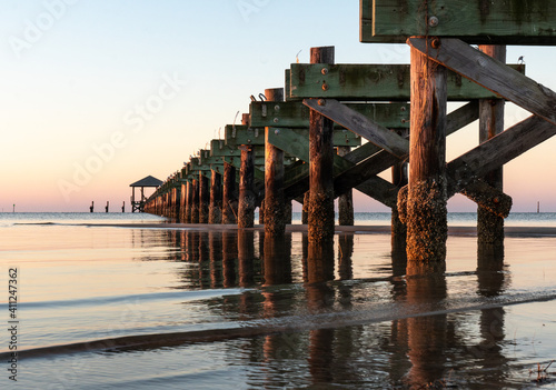 Past  hurricane damaged this pier leaving just the foundations and the covered end structure without a walking deck, Biloxi, Mississippi
