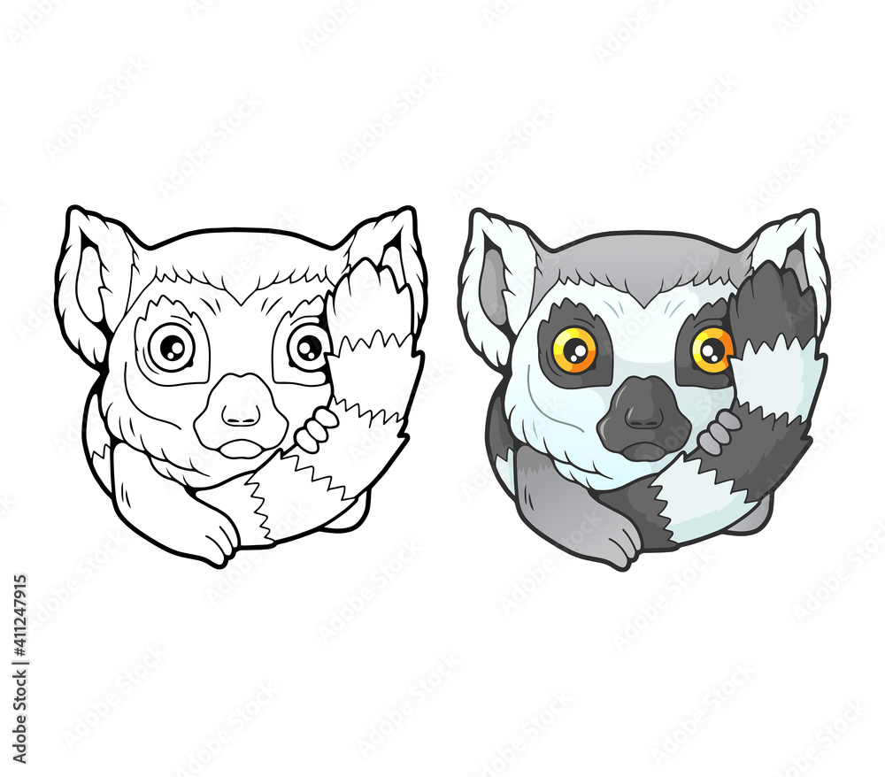 Fototapeta premium little cute lemur, coloring book, funny illustration