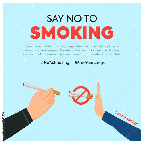 say no to smoking banner with cyan background. man refusing cigarette. no smoking icon. refusing cigarette with hand. no smoking day awareness campaign, vector illustration