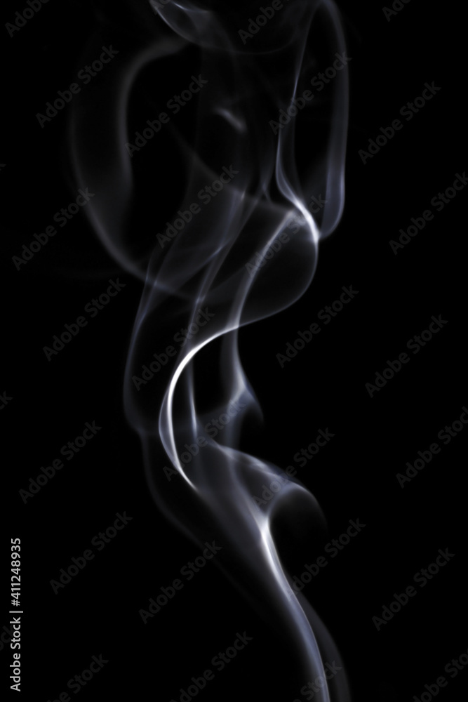 White smoke group motion shapes isolated on black background