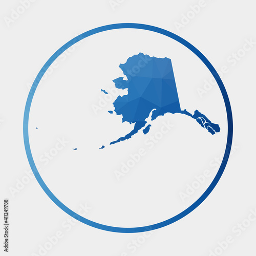 Alaska icon. Polygonal map of the US state in gradient ring. Round low poly Alaska sign. Vector illustration.