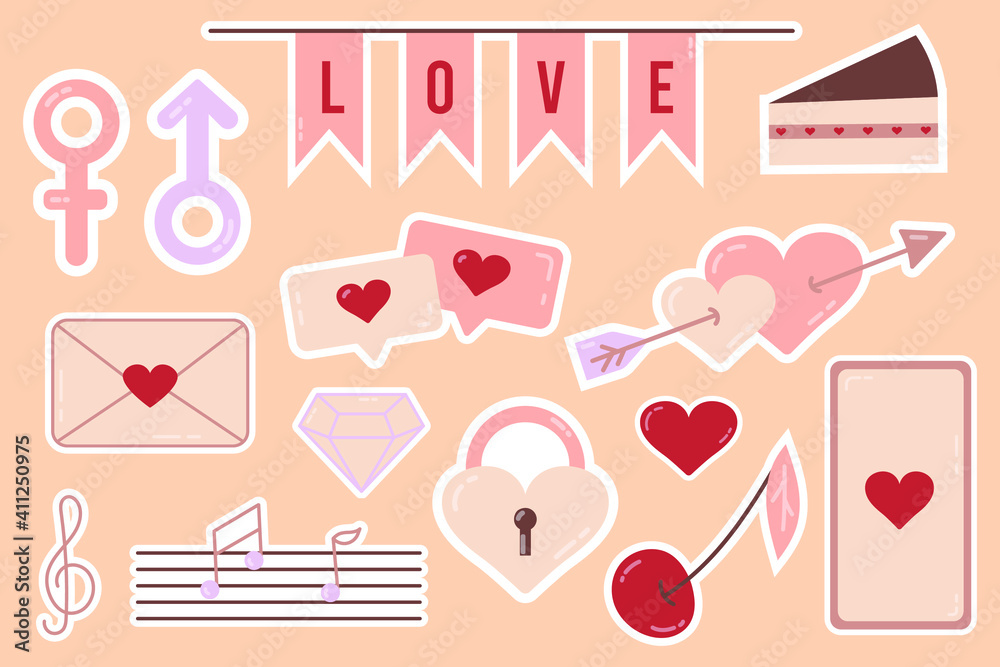 Sticker. Beautiful love stickers. Romantic objects for planner and organizer. weekly glider. for social media, web design, mobile messaging, social media, online communication, postcards and print.
