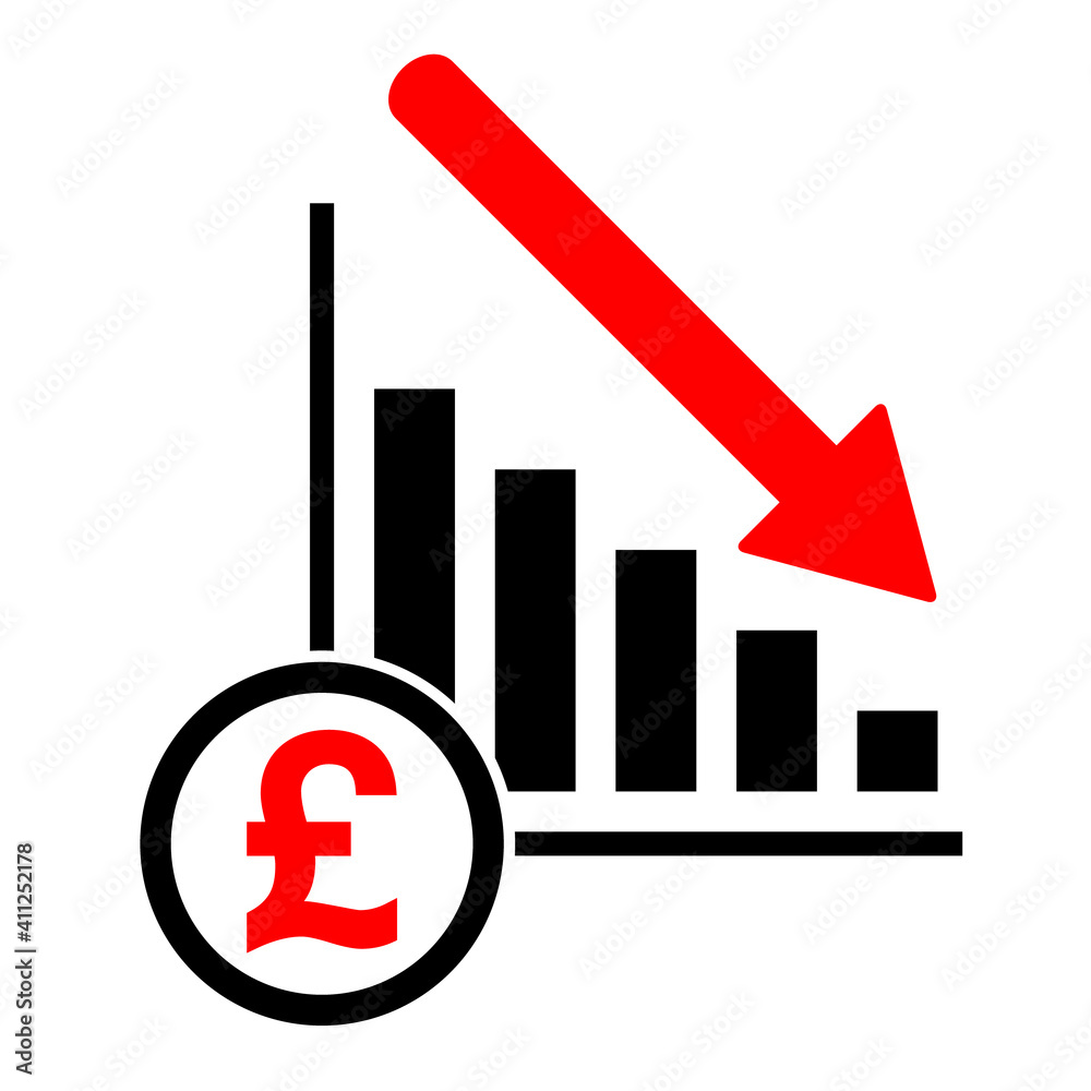 Loss, fall arrow economic symbol, income flat modern icon, isolated on white background Loss, fall arrow economic symbol, income flat modern icon, isolated on white background