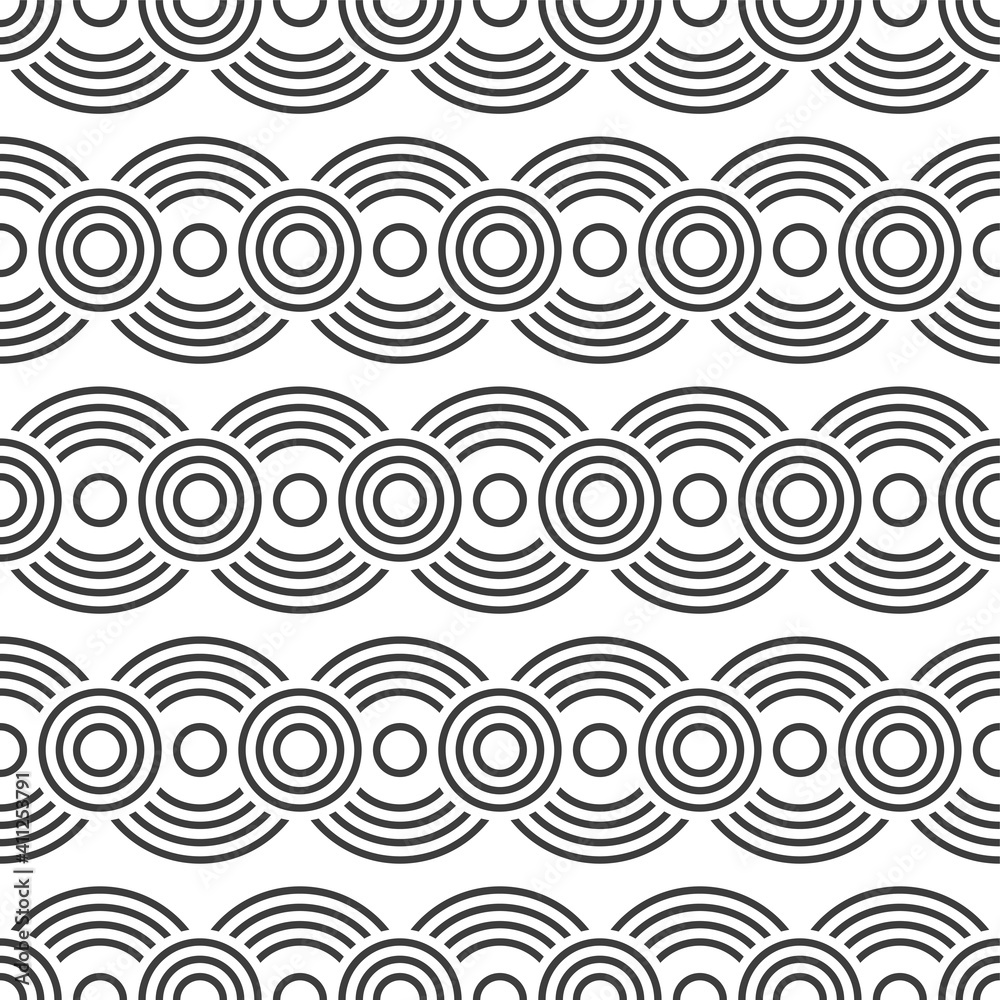 Fototapeta premium Seamless pattern. Overlapping circles. Geometric ornament. Repeating round shapes. Vector monochrome background.