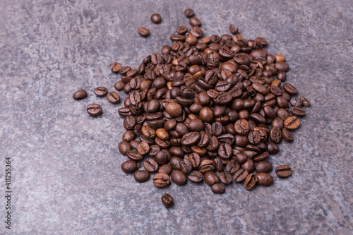 Roasted coffee beans closeup, robusta