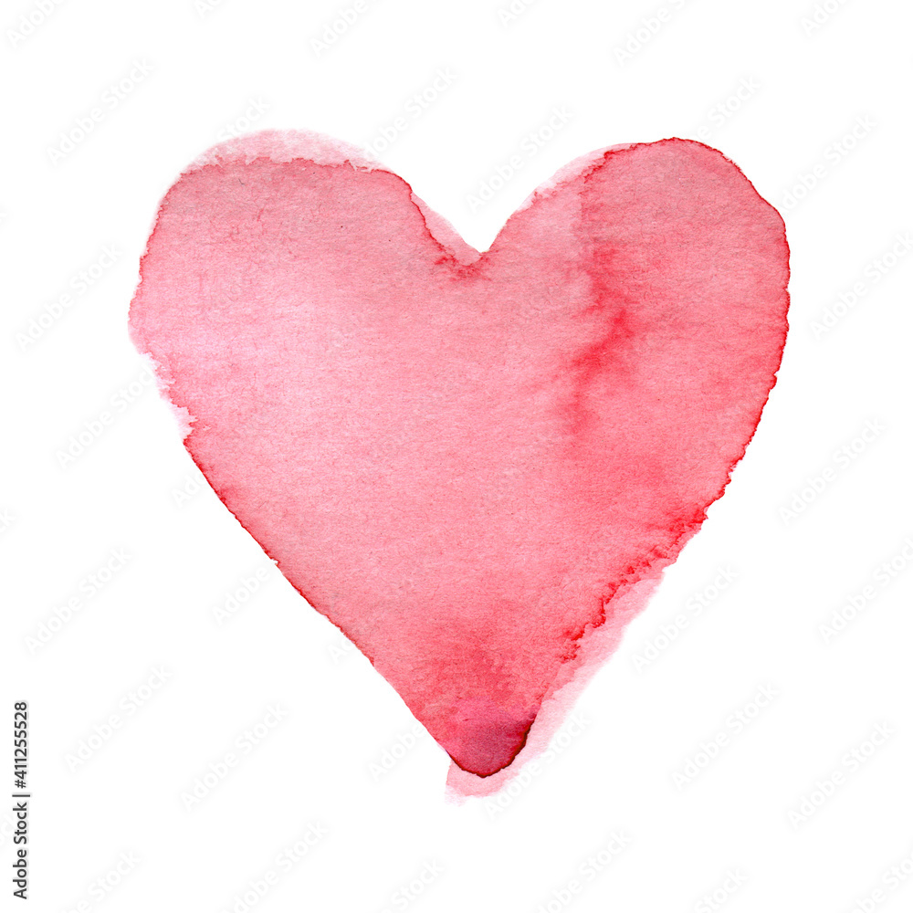 Hand-drawn painted cute pink heart, element for design. Valentine's day. For holiday, postcard, poster, carnival, banner, birthday and children's illustration. Cute Beautiful heart. Love