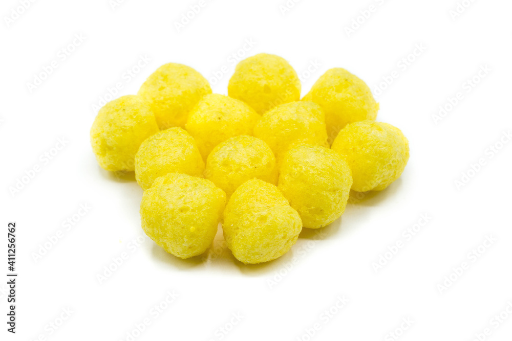 Cheese balls isolated on a white background Cheese balls isolated on a white background