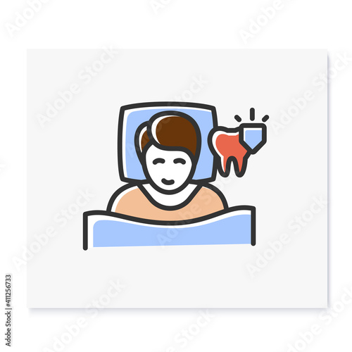 Dental guard color icon. Teeth grinding treatment. Sleep disorder. Healthy sleeping concept. Sleep problems, stress symptoms. Health care. Isolated vector illustration