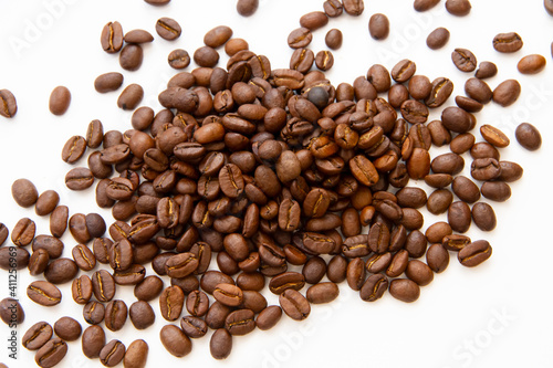 Coffee beans isolated on white background with copyspace for text. Coffee background or texture concept.