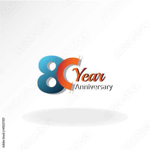 80 Year Anniversary Logo Vector Template Design Illustration blue and white