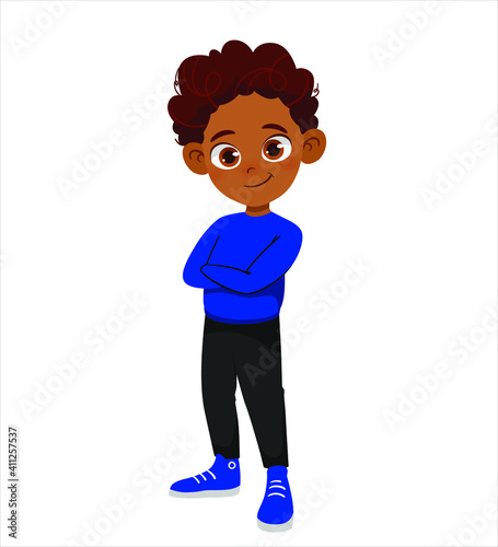 African American boy. Cartoon character design.  Vector illustration isolated on white background