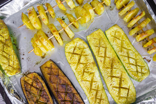 Baked vegetables potatoes, zucchini, eggplants