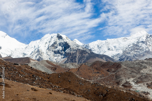 Island Peak (Imja Tse) mountain in Himalayas. Beautiful snowy landscape in Nepal. photo