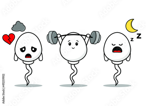 Set Cartoon Sperm with various emotions pose