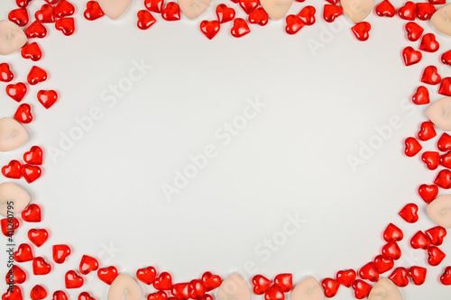 Valentine's Day, composition of hearts on a white background. View from above