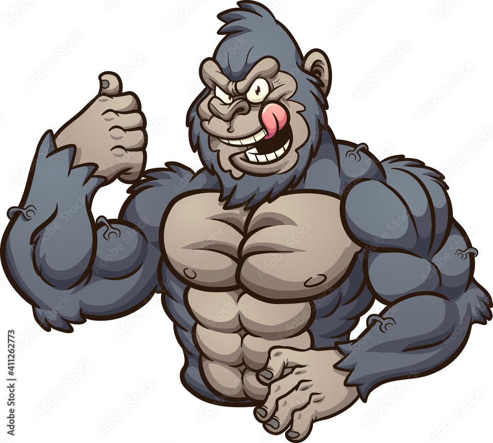 Strong evil gorilla with tongue out. Vector clip art illustration with  simple gradients. All on a single layer. Stock Vector | Adobe Stock