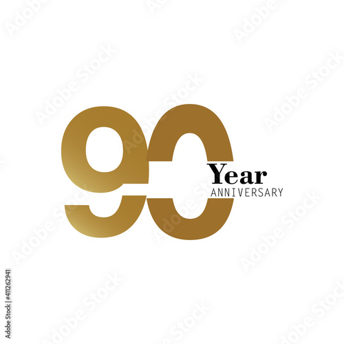 90 Year Anniversary Logo Vector Template Design Illustration gold and white