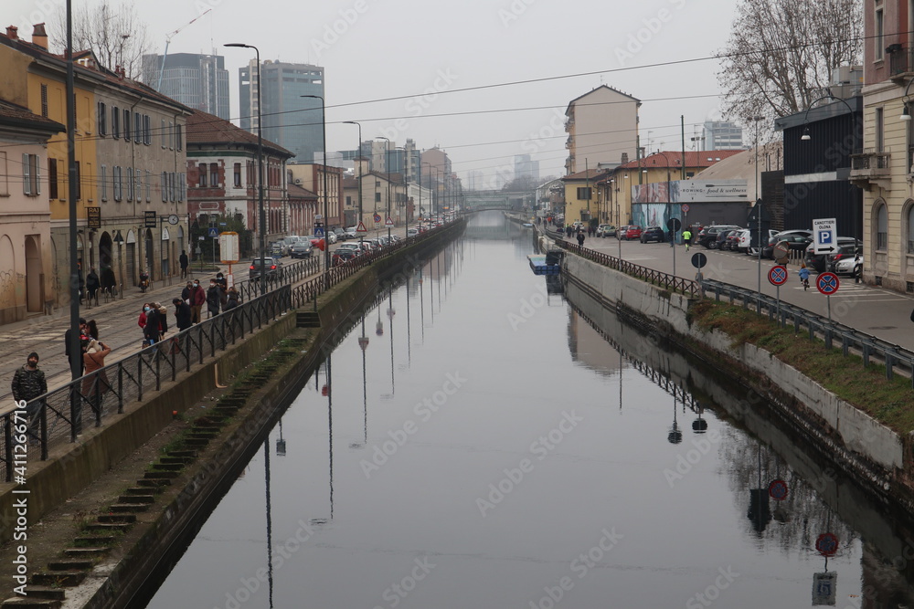 city canal in the country, Milan