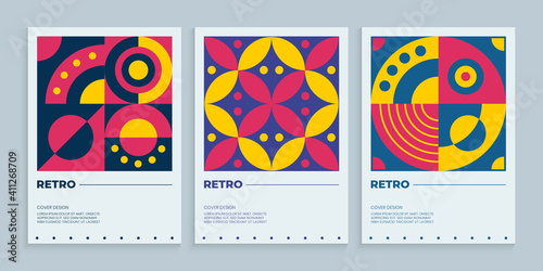 Geometric retro covers design set, Colorful abstract covers collection