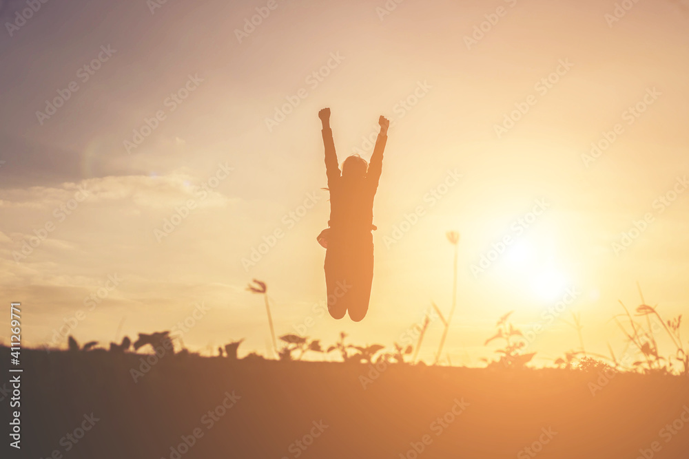 silhouette woman Jump with happy