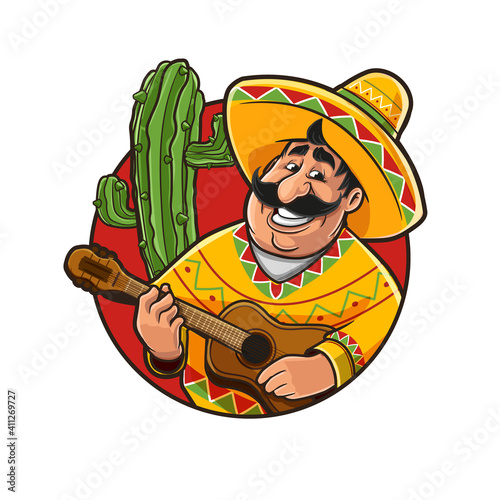 mexican logo with guitar in hand