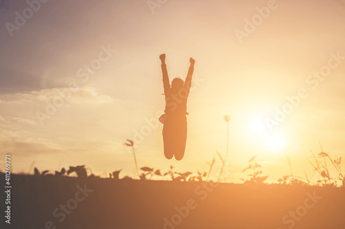 silhouette woman Jump with happy