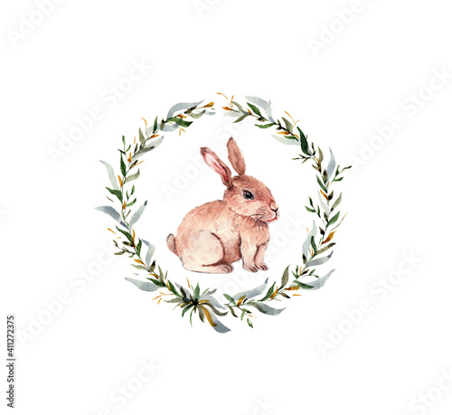 Cute fluffy bunny in flowers