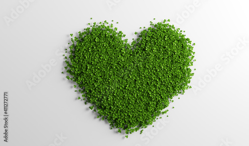 Green clover heart on white background. St Patric's Day